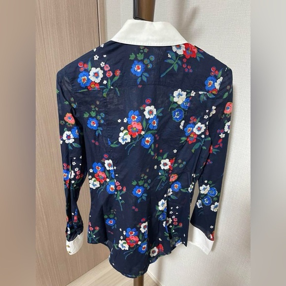 TORY BURCH Pansy Floral Print Button Down Shirt Contrast Collar - Picture 3 of 9
